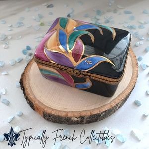 Gold Black Floral Rochard Limoges Trinket Box